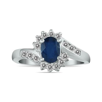 Sapphire and Diamond Royal Flower Twist Ring in 14K White Gold