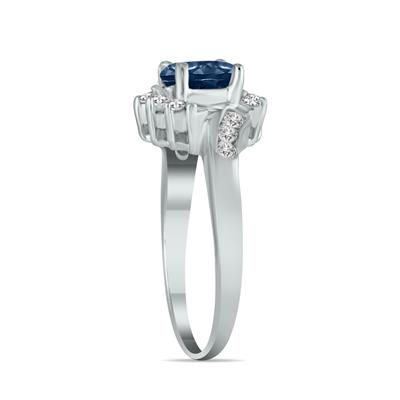 Sapphire and Diamond Royal Flower Twist Ring in 14K White Gold