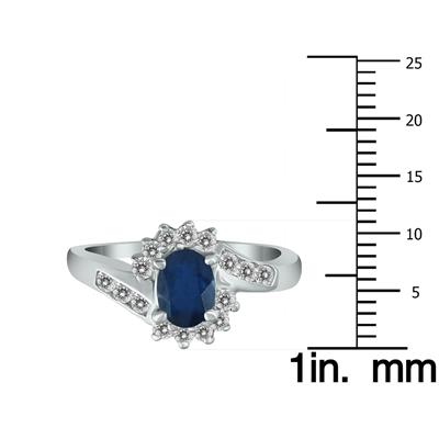 Sapphire and Diamond Royal Flower Twist Ring in 14K White Gold