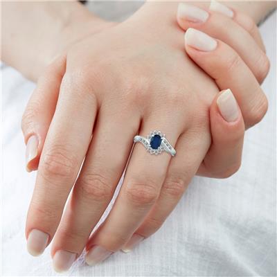 Sapphire and Diamond Royal Flower Twist Ring in 14K White Gold