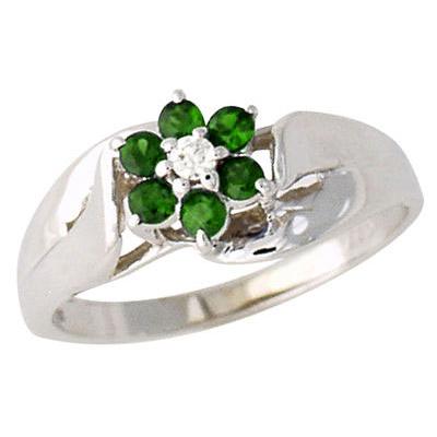 Emerald and Diamond Flower Petal Ring
