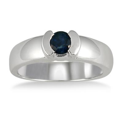 Half Bezel Sapphire Ring in 14k White Gold