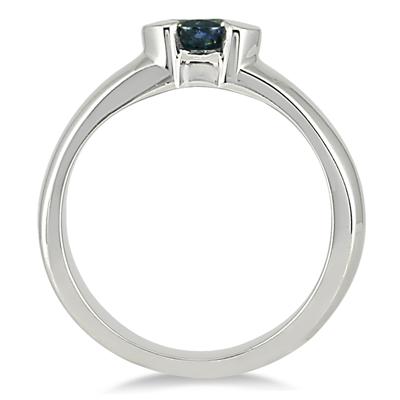 Half Bezel Sapphire Ring in 14k White Gold