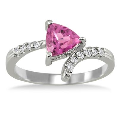 4/5 Carat Pink Tourmaline and Diamond Ring 14K White Gold