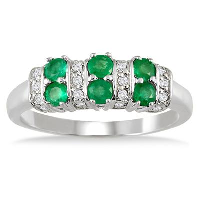Emerald and Diamond Ring 14K White Gold