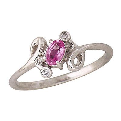 Oval Pink Sapphire and Diamond Twist Ring 14k White Gold