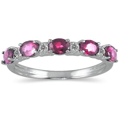 Five Stone Pink Sapphire and Diamond Ring 14k White Gold