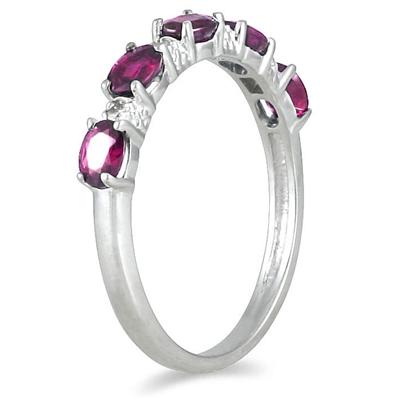 Five Stone Pink Sapphire and Diamond Ring 14k White Gold