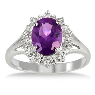 1.50 Carat Oval Amethyst and Diamond Ring in .925 Sterling Silver