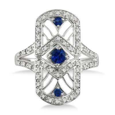 Created Sapphire and Genuine Diamond Long Knuckle Ring in .925 Sterling Silver