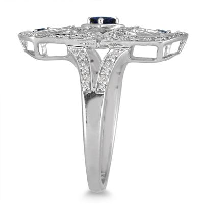 Created Sapphire and Genuine Diamond Long Knuckle Ring in .925 Sterling Silver