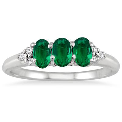 1.25 Carat Emerald and Diamond Ring in .925 Sterling Silver