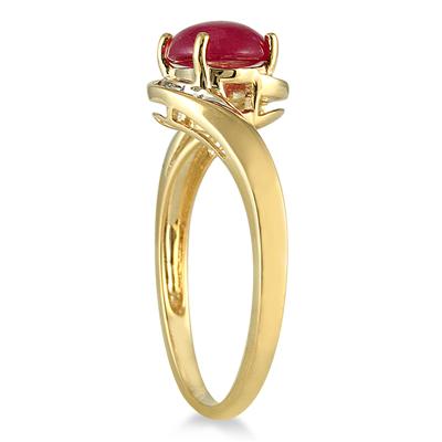 1.75 Carat Oval Cabochon Ruby and Diamond Ring in 10K Yellow Gold