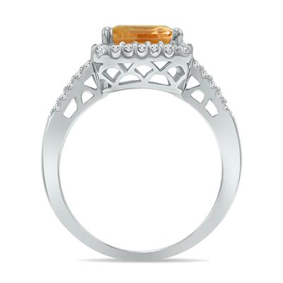 2 1/2 Carat TW Emerald Cut Citrine Diamond Ring in 10K White Gold