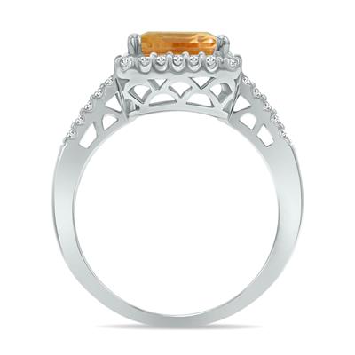 2 1/2 Carat TW Emerald Cut Citrine Diamond Ring in 10K White Gold 