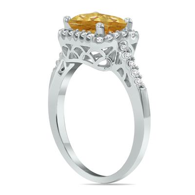 2 1/2 Carat TW Emerald Cut Citrine Diamond Ring in 10K White Gold