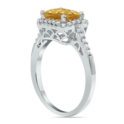 2 1/2 Carat TW Emerald Cut Citrine Diamond Ring in 10K White Gold 