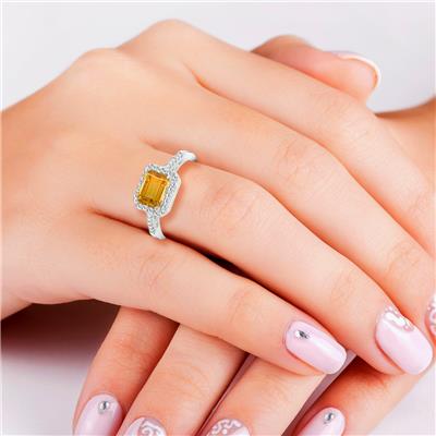 2 1/2 Carat TW Emerald Cut Citrine Diamond Ring in 10K White Gold