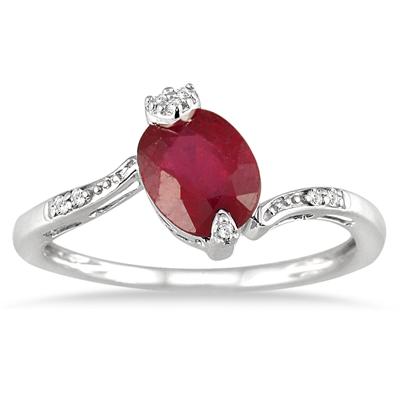 1.50 Carat Oval Ruby and Diamond Ring in 10K White Gold 