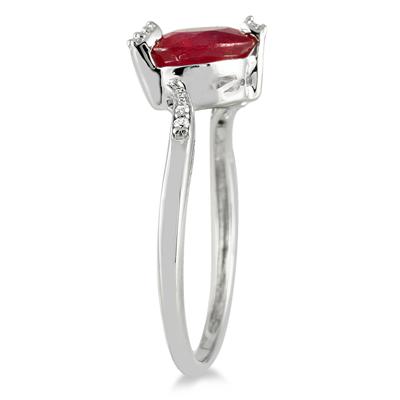 1.50 Carat Oval Ruby and Diamond Ring in 10K White Gold 
