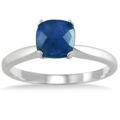 1.00 Carat Cushion Cut Sapphie Solitaire Ring in .925 Sterling Silver
