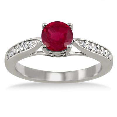 1.00 Carat Ruby and Diamond Ring in .925 Sterling Silver 