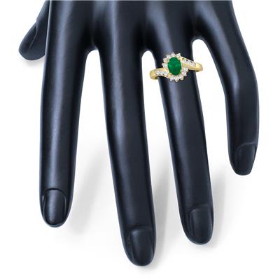 Emerald and Diamond Royal Flower Twist Ring in 14K Yellow Gold