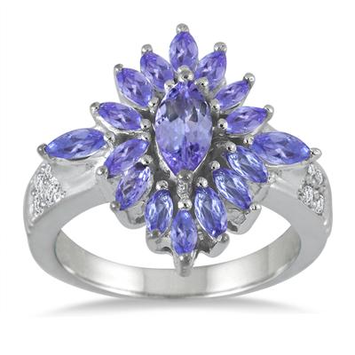 2.15 Carat Tanzanite and White Topaz Ring in .925 Sterling Silver