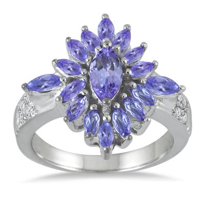 2.15 Carat Tanzanite and White Topaz Ring in .925 Sterling Silver 