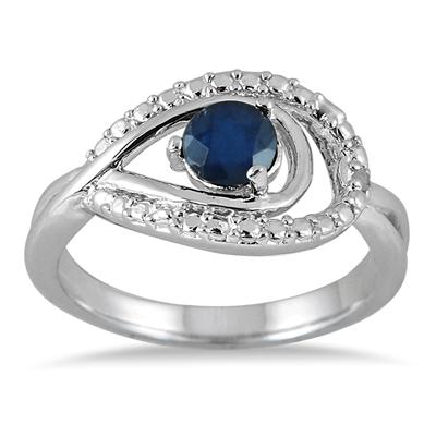 3/5 Carat Sapphire and Diamond Ring in .925 Sterling Silver 