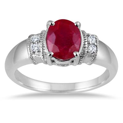 1.50 Carat Oval Ruby and White Topaz Ring in .925 Sterling Silver