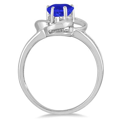 1.00 Carat Created Heart Shape Sapphire and Genuine Diamond Ring in .925 Sterling Silver