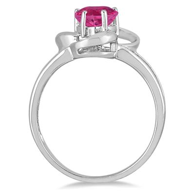 1.00 Carat Heart Shape Genuine Ruby and  Diamond Ring in .925 Sterling Silver