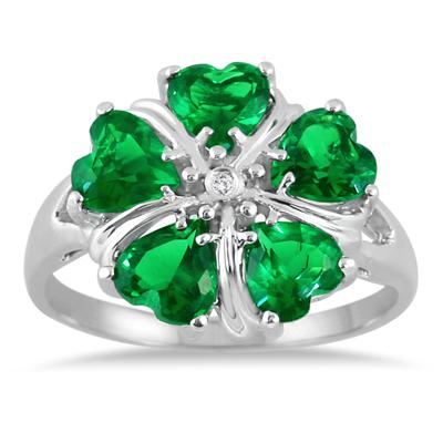 5MM Created Heart Emerald and Diamond Ring in .925 Sterling Silver 