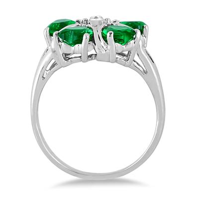 5MM Created Heart Emerald and Diamond Ring in .925 Sterling Silver 