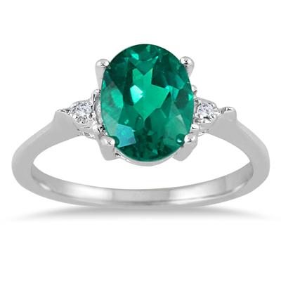 9x7 Created Emerald and Diamond Ring in .925 Sterling Silver