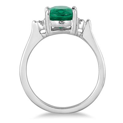 9x7 Created Emerald and Diamond Ring in .925 Sterling Silver