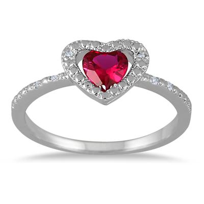 1.00 Carat Created Ruby and Diamond Ring in .925 Sterling Silver