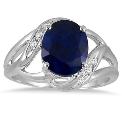 3.50 Carat Oval Sapphire and Diamond Ring in .925 Sterling Silver