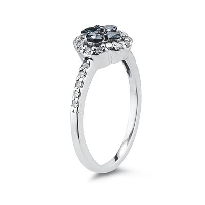 5/8 CTW Blue and White Diamond Flower Ring 10k White Gold