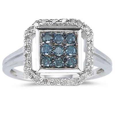 Blue And White Diamond Ring 10k White Gold