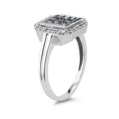 Blue And White Diamond Ring 10k White Gold