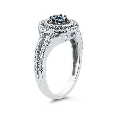 Blue and White Diamond Ring in 10k White Gold