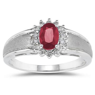 Ruby and Diamond Flower Ring 10k White Gold