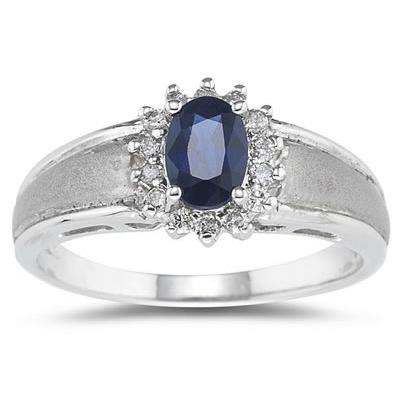 Sapphire and Diamond Flower Ring 10k White Gold