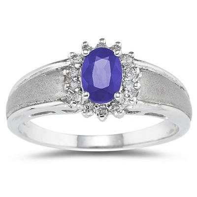 Tanzanite and Diamond Flower Ring 10k White Gold