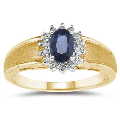 Sapphire and Diamond Flower Ring 10k Yellow Gold