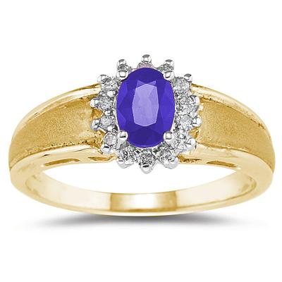 Tanzanite and Diamond Flower Ring 10k Yellow Gold