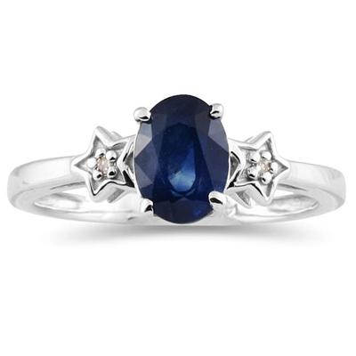 Sapphire and Diamond Ring 10K White Gold