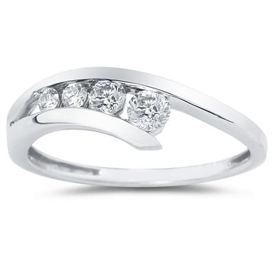 .25CTW Diamond Journey Ring in Platinum Plated Sterling Silver